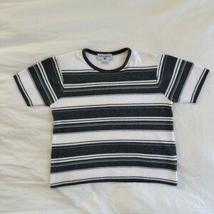 Kathy Ireland Striped Gray & White Sweater Knit Top